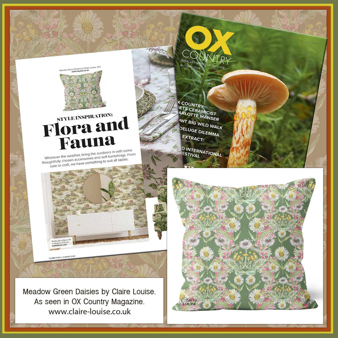 Meadow Green Daisies Bloom Outdoor Patterned Cushion