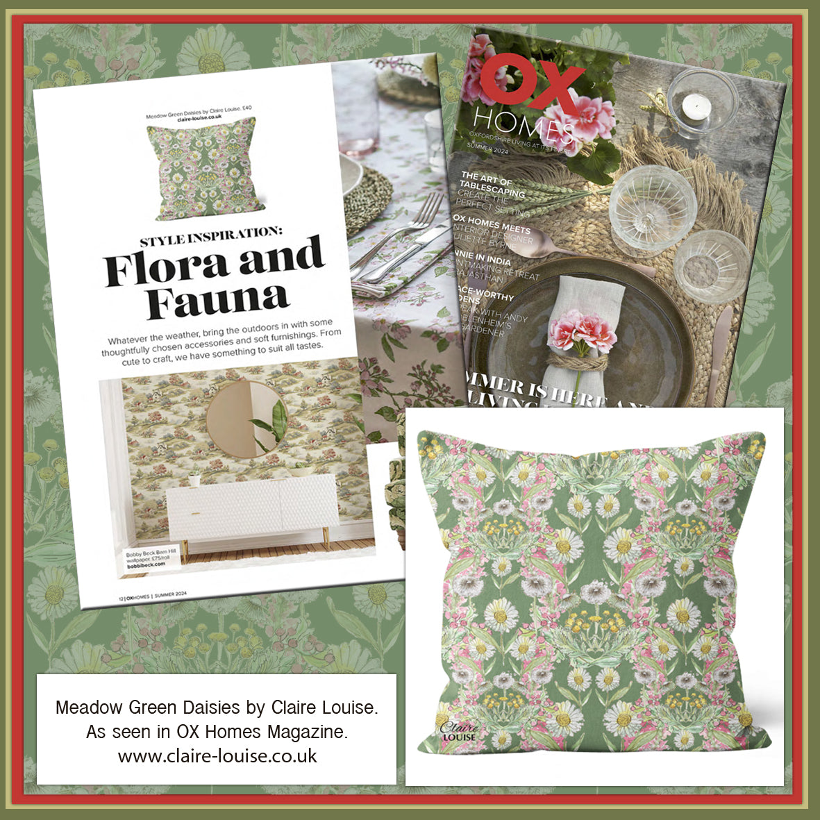 Meadow Green Daisies Bloom Outdoor Patterned Cushion