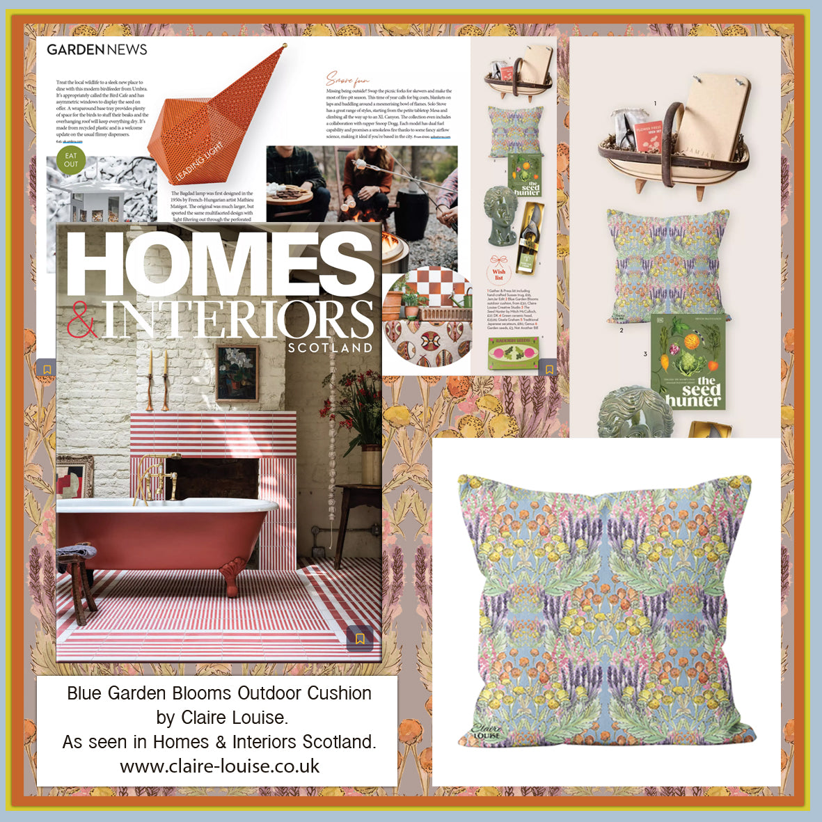 Blue Garden Bloom Outdoor Cushion