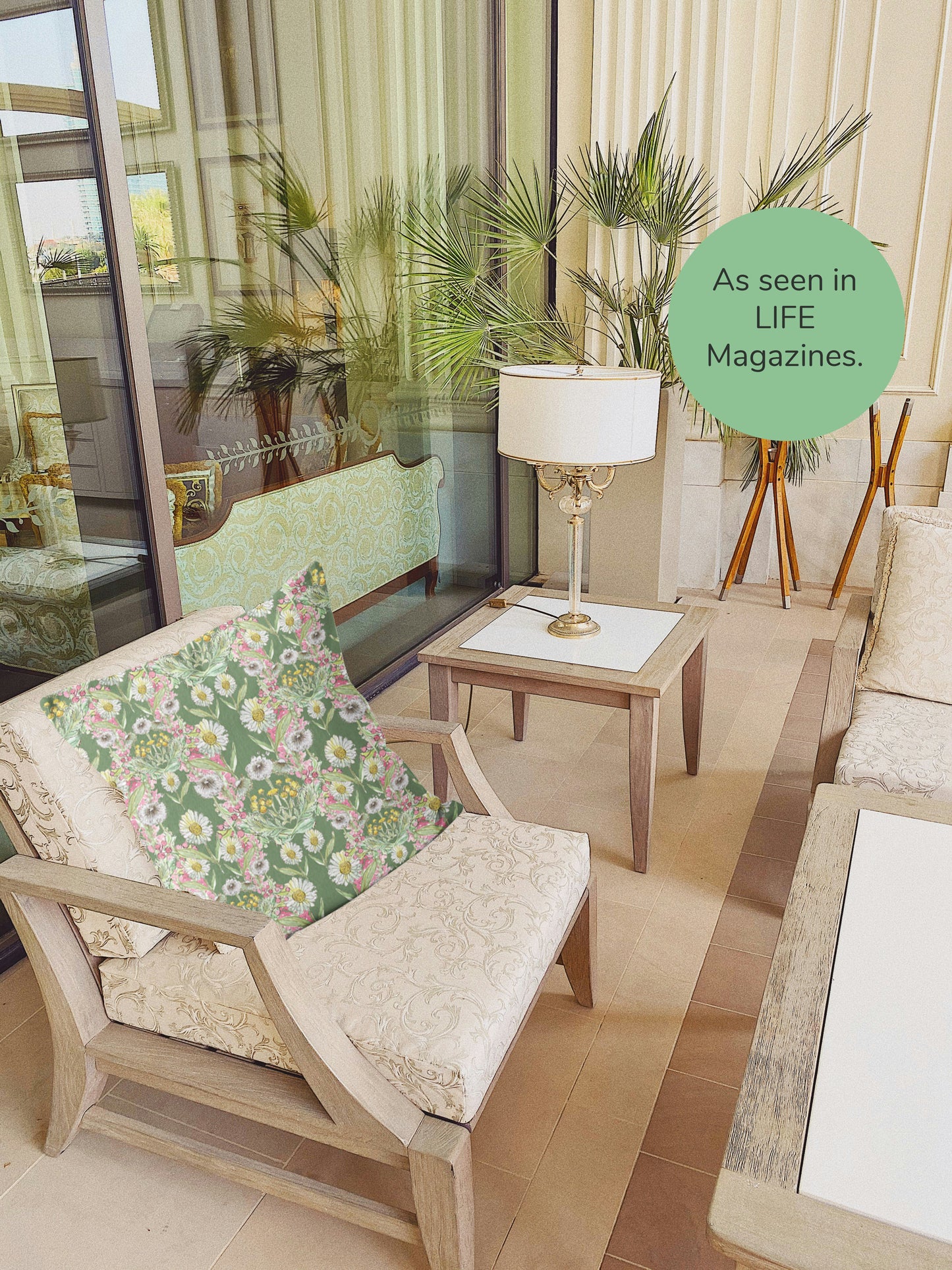Meadow Green Daisies Bloom Outdoor Patterned Cushion