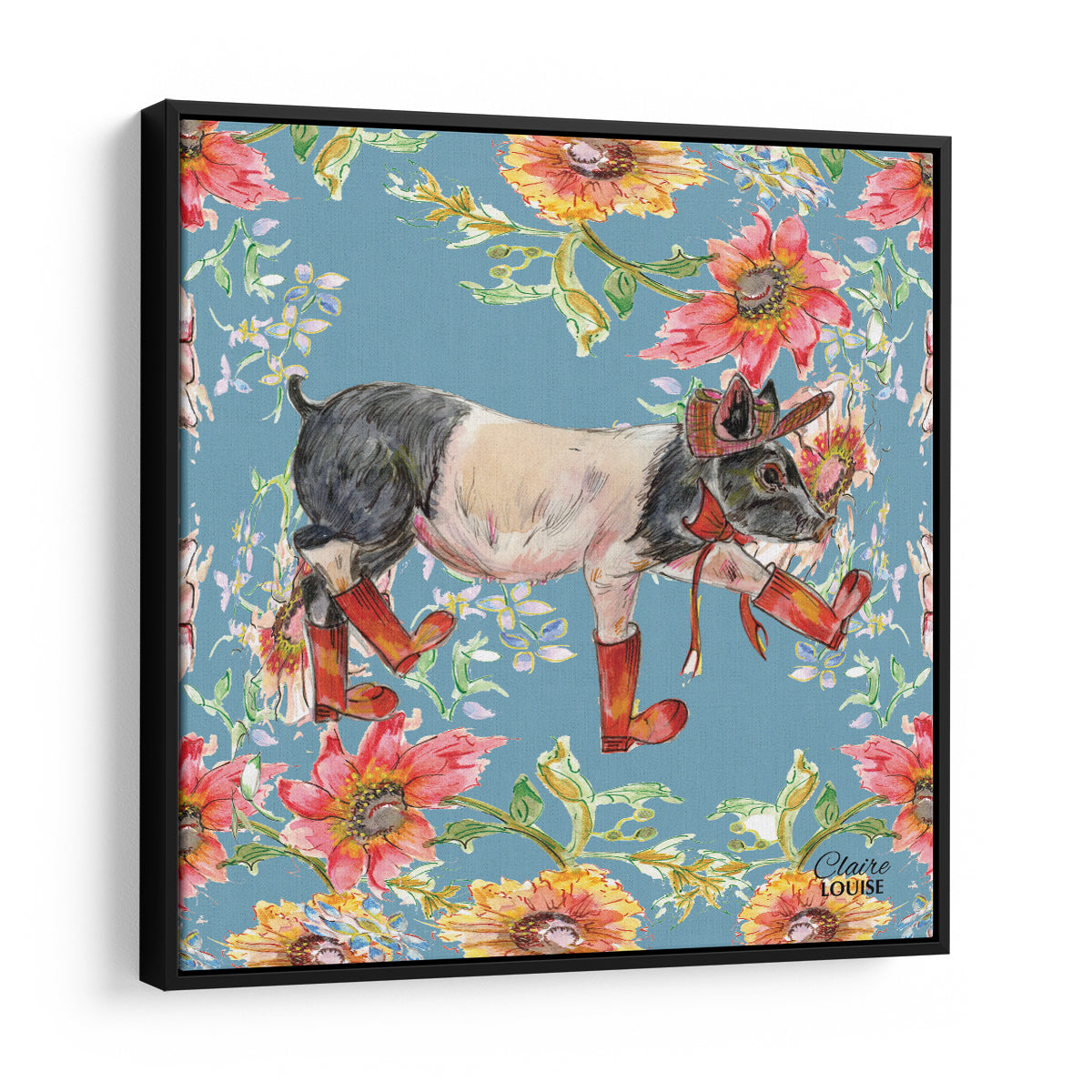 Whimsical Pig Framed Canvas Print