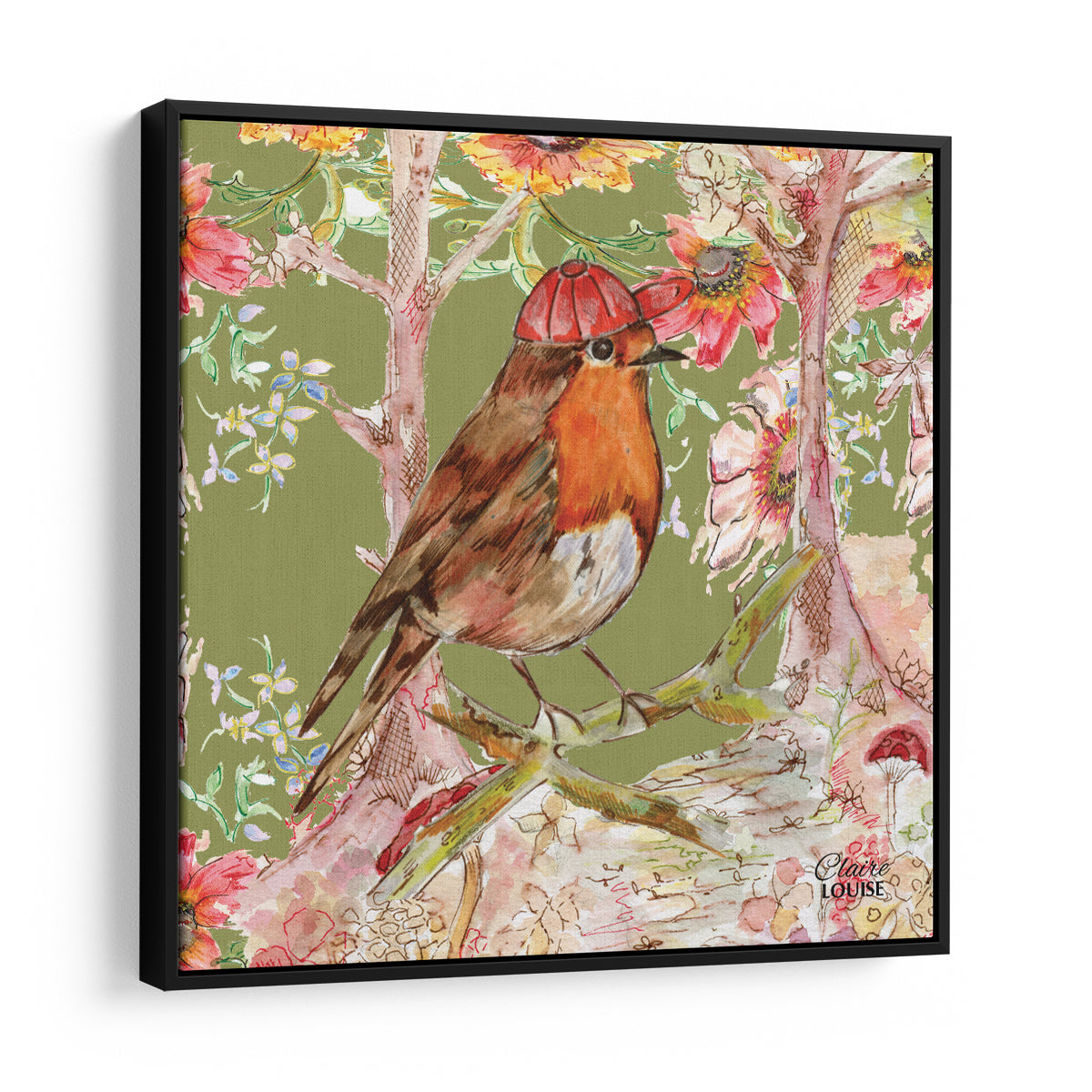 Whimsical Robin Framed Canvas Print