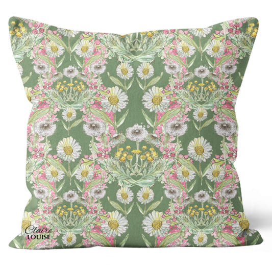 Meadow Green Daisies Bloom Outdoor Patterned Cushion