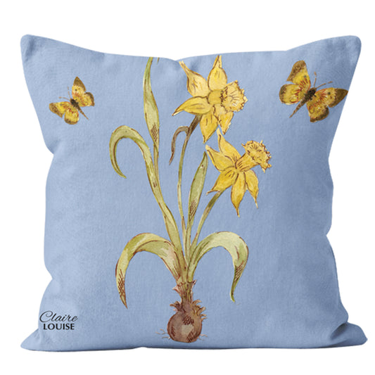Botanical Charbray Blue Daffodil Cushion