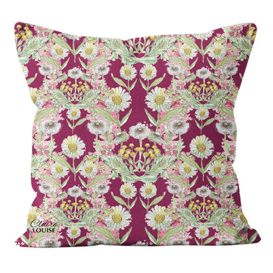 Deep Plum Daisies Bloom Outdoor Patterned Cushion