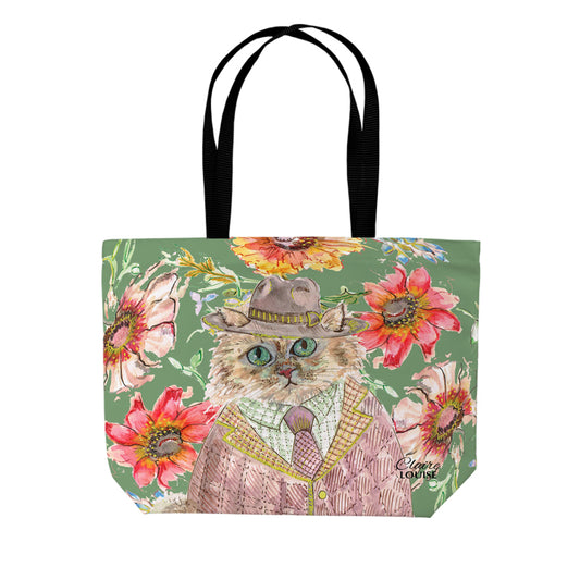 Cottage Floral Cat Tote Bag