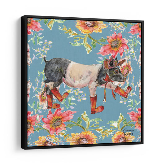 Whimsical Pig Framed Canvas Print
