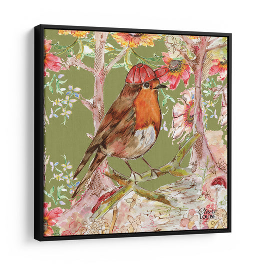 Whimsical Robin Framed Canvas Print
